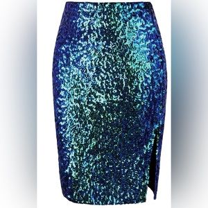 Blue green sequin stretch skirt size small